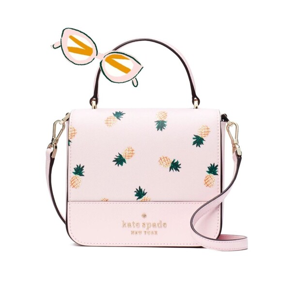 New Kate Spade Staci Square Pineapple Print Crossbody bag Pink Multi - Picture 4 of 5